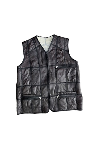 Patchwork Içi Kürk-Dışı Süet Hakiki Deri Acı Kahverengi Yelek