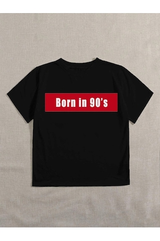 Kadın Beyaz Oversize 90's Baskılı T-shirt Siyah