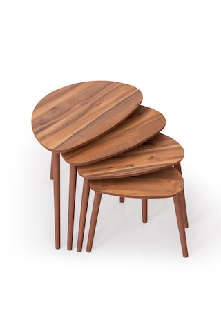 Nora 4lü Dörtlü Mdf Ahşap Zigon Sehpa - Ceviz