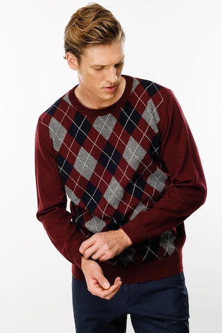 Desen Triko Erkek Sıfır Yaka Önü Baklava Desenli Kazak 24511 Bordo Bordo