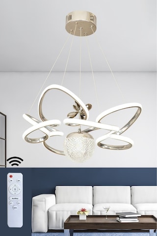 Modern 3 Renk Kumandalı Krom Büyük Boy Salon Avize Toplu Led Avize Çok Renkli