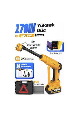 Auhma Acr-10 Şarjlı Araç Yıkama Makinesi Sarı 203 Psı 170w Basınçlı Oto Yıkama Seti 3820 Fırçasız Auhma Acr-10 Şarjlı Araç Yıkama Makinesi Sarı 203 Psı 170w Basınçlı Oto Yıkama Seti 3820 Fırçasız