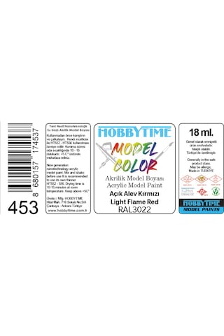 Hobbytime 453 18 Ml. Ral3022 Açık Alev Kırmızı Light Flame Red Akrilik Model Boyası