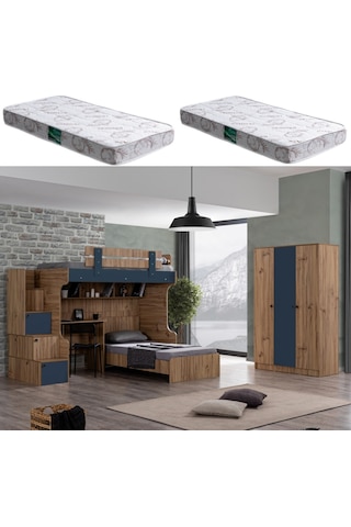 Ranza, Riva Ranza Karyola Masa 3 Kapaklı Dolap 2 Adet Comfort Yatak 90 X 190 CM