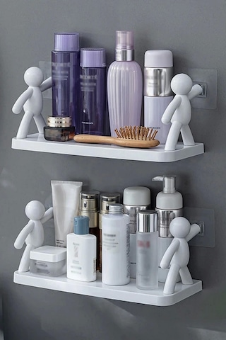 4'lü Kendinden Yapışkanlı Craft Banyo Rafı Baharatlık Mutfak Organizer Duvara Monte Raf Düzenleyici Beyaz