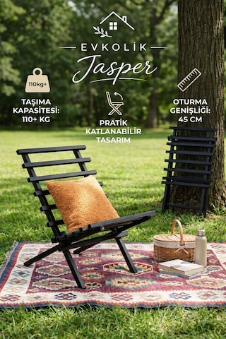 Jasper Beach Katlanabilir Portatif Metal Sandalye, Şezlong Plaj, Bahçe Ve Teras Kullanımına Uygun Siyah