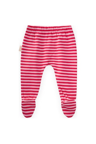 Cigit Ayaklı Bebe Pantolon 0-6 Ay Pudra Mercan Çizgili Pudra
