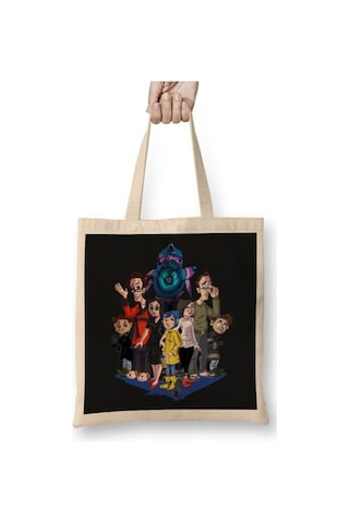Toyaso Coraline's Two Worlds Bez Çanta Uzun Saplı Alışveriş Çantası Plaj Çantası Beyaz