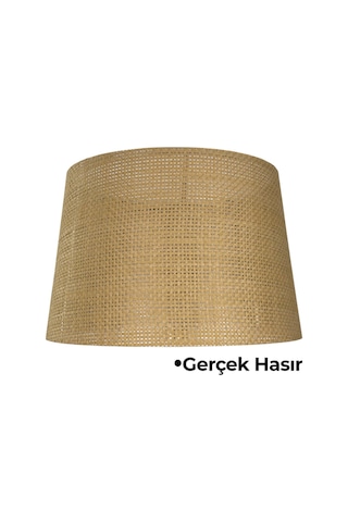 Hasır Hazeran Rattan Doğal Lambader Şapkası Ahşap