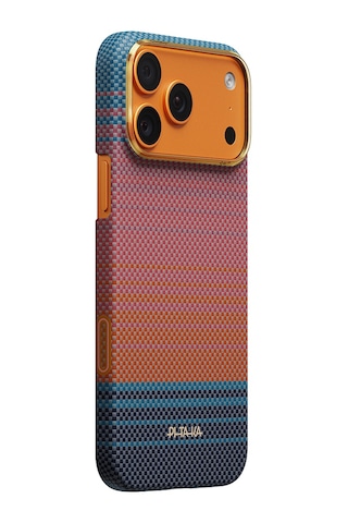 Apple iPhone Uyumlu 17 Pro Kılıf M-safeli Aramid Fiber Pitaka Sunset 2.0 California Dream Seri Kapak Turuncu-mavi Turuncu - Mavi