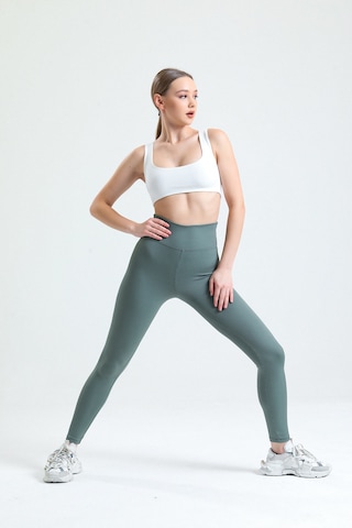 Thıff Gymwear Haki Yüksek Bel Fitilli Toparlayıcı Interlok Örme Spor Dar Paça Kadın Tayt