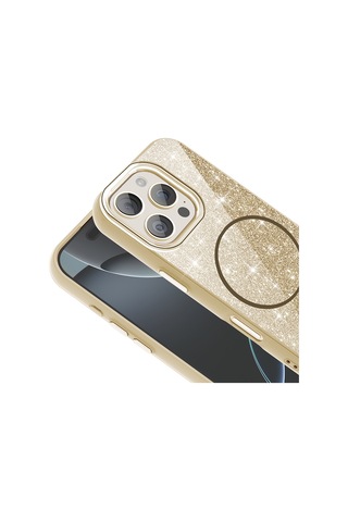 Ardemix Apple Uyumlu iPhone 16 Pro Max Kılıf Magsafe Şarj Özellikli Parlayan Simli Okso Kapak - G Gold