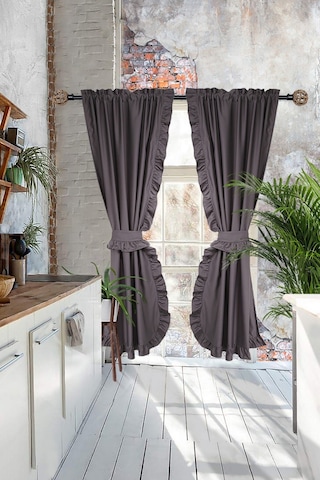 Poli Perde Çift Kanat Dikey Fırfırlı Antrasit