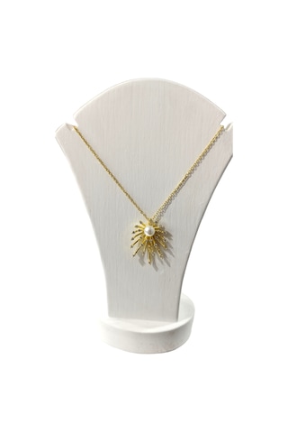 Kadın İncili Taşlı Altın Renk Çelik Kolye Çelik