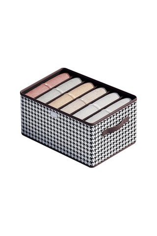 Kosona Houndstooth Desenli 6 Bölmeli Kollu Kumaş Depo Kutusu - 44x30x20 Cm - Çekirdekli, Yığılabilir, Ev İçi Giyim Ve Eşya Saklama Kutusu