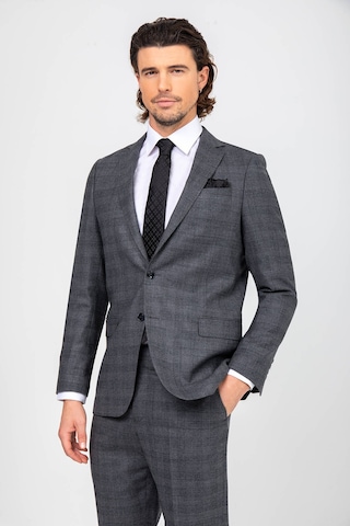 Erkek Gri Regular Fit Ekose Desenli Takım Elbise