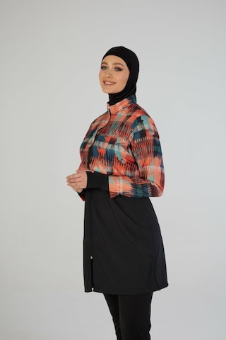 Estiva 26976 Siyah Urban Wave Tam Kapalı Croplu Pantolonlu Tesettür Mayo