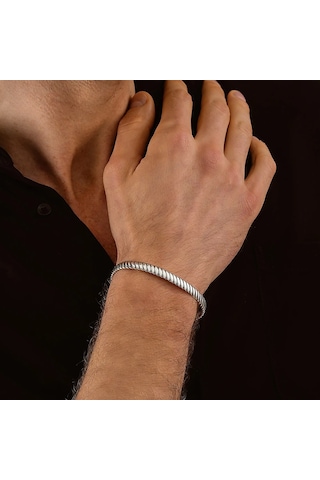 925 Ayar Gümüş Ribera Unisex Kelepçe Bileklik Gümüş