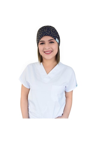 Unisex Yıldız Desenli Doktor Hemşire Aşçı Hastane Cerrahi Bonesi Beyaz Beyaz