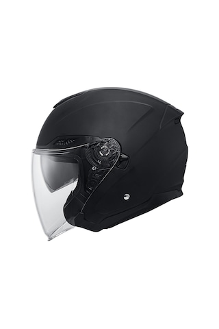 Motosiklet Yarım Açık Kask Güneş Vizörlü Motor Kask Mat Black Siyah