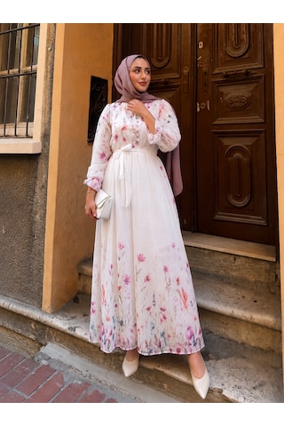 Efulim Womens Modal Tül Şifon Elbise Beyaz