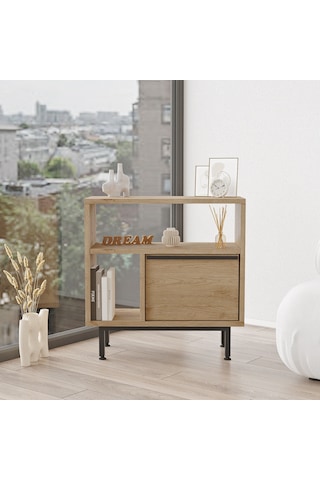 Robin Home Lidya Yan Sehpa Komodin Kapaklı Metal Ayaklı Sepet