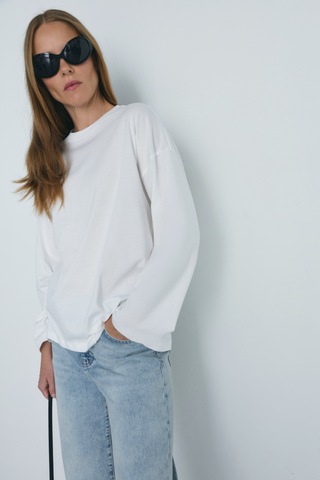 Suud Collection Beyaz Uzun Kollu Oversize Tişört