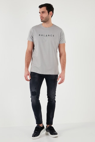 Buratti Pamuklu Slim Fit Bisiklet Yaka Erkek T Shirt 541Balance Açık Gri
