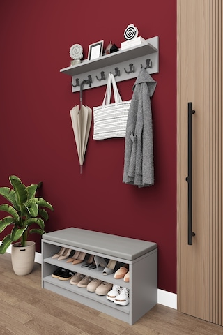 Asra Trend Puflu Ayakkabılık Ve Askılık A-34 %100 MDF Minderli Portmanto Seti Kül Gri