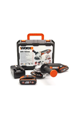 Worx WX800 20Volt 2.0 Ah. Li-ion Çift Akülü 115 MM Profesyonel Şarjlı Avuç Taşlama