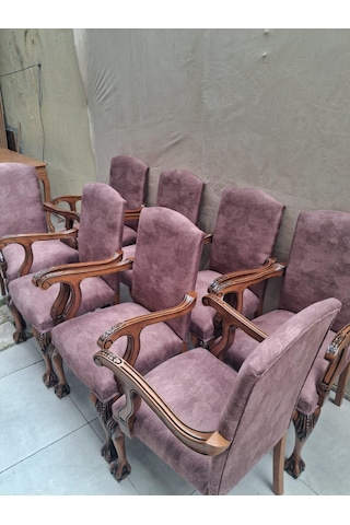 Sandalye Berjer Bengi 90622 Model Aslan Ayak Oymalı Gölge Desen Ceviz Boyalı 8 Adet Kahverengi