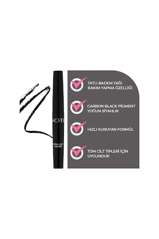 Note Cosmetique Ultra Black Eyeliner Kıl Fırça Uçlu - Siyah