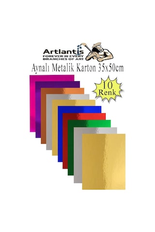Metalik Aynalı Fon Kartonu 10 Renk 35x50 Cm 1 Paket Okul Sınıf Dekoratif Pırıltılı Folyo Kağıt Çok Renkli
