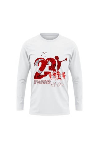 Alpşan Ticaret 23 Nisan Tişört 23 Nisan T-shirt Beyaz Çocuk Yetişkin Tişört Unisex T-shirt Çocuk Bayramı 14 Beyaz