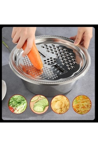 Likeable 3 İn 1 Çok Fonksiyonlu Paslanmaz Çelik Sebze Kesici Havzası Lavabo Mutfak Kevgir Rende Örgü Sepet Sebze Yıkama Kase Gümüş