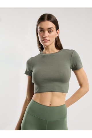 Everlast Ever Relaxed Rib Haki Kadın Crop Tişört Haki