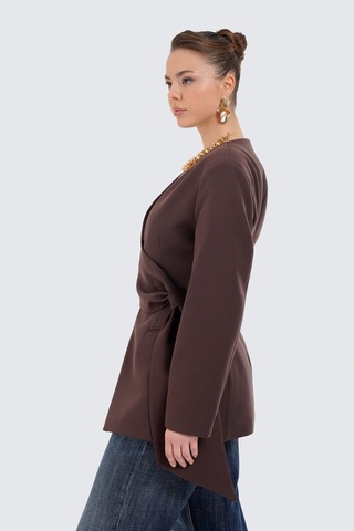 Thalure Kadın Kahverengi Beli Büzgülü Blazer