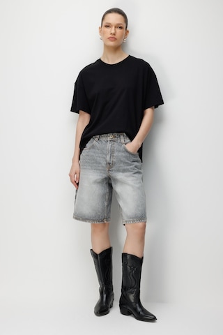 Mixray 4852 Kadın Yırtmaçlı Oversize Basic %100 Pamuk T-shirt Siyah Siyah