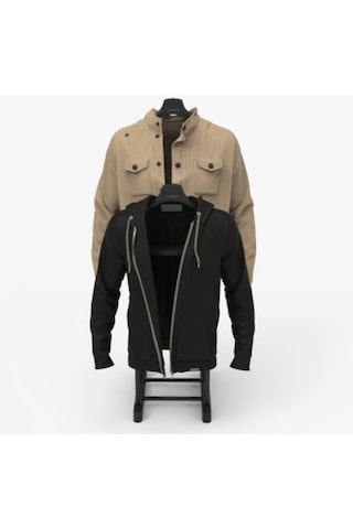 Çift Askılıklı Dilsiz Uşak Elbise Askısı Siyah / Krom - Yükseklik Ayarlı Siyah