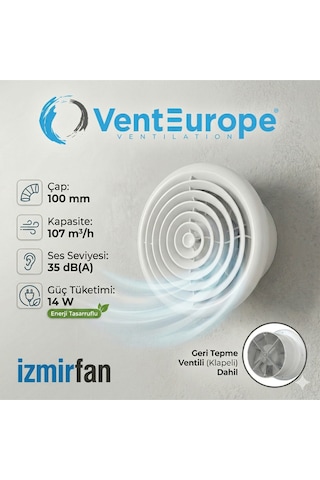 Circle Bd 100 10 Luk Yuvarlak Sessiz Banyo Aspiratörü Klapeli Dairesel Havalandırma