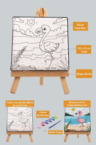 Sevimli Pembe Flamingo Çocuk Eğitici Tuval Boyama Hobi Seti