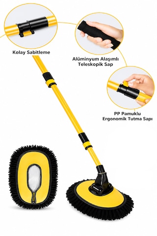 Yeni Oto Mop - Çizmez Mikrofiber - Bagajda Yer Kaplamaz - Ekstra Köpük - 2 Kademeli Sap Ayarı