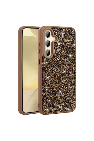 Zore Samsung Galaxy Uyumlu S25 Plus Kılıf Parlak Taşlı Tasarım Omsy Pırlanta Kapak - Gold