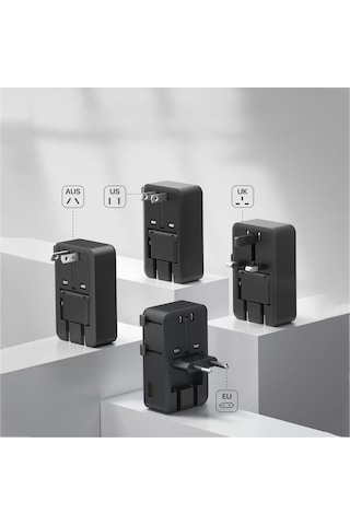 25w Evrensel Seyahat Adaptörü 2xtype-c 1xusb Eu Us Au Uk Priz Fiş Çevirici Dönüştürücü