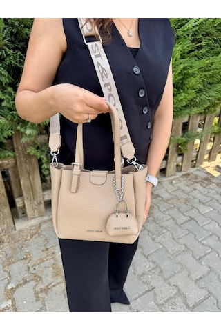 Just Polo Kadın Yeni Sezon 3 Bölmeli Yumuşak Deri Lüks Ve Şık Dokunuş El & Omuz Çantası Shoulder Bag Bej