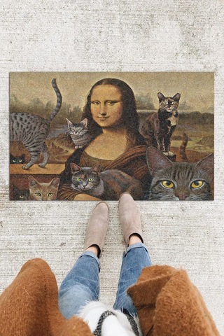 Mona Lisa Ve Kedileri Kapı Önü Paspası Dekoratif Kapı Paspası Dış Mekân Paspas Ev İçi Paspası 45x70cm Diğer