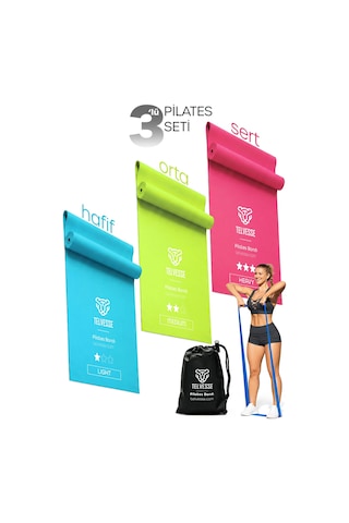 3 Farklı Direnç Açık Uçlu Çantalı Pilates Aerobik Egzersiz Squat Lastiği Bant Açık Uç Tb3-rgb Yeşil  - Mavi