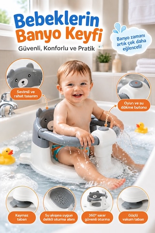 Baby Home Cooki Önden Açılır Banyo Mama Oturağı Güvenli Kullanım Ve Rahat Oturma Alanı Gri