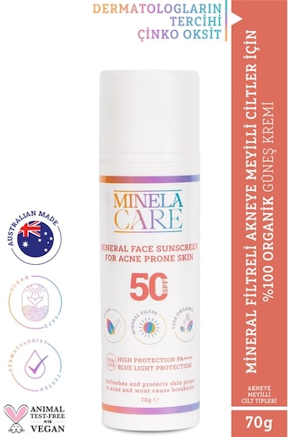 Minela Care Akneye Meyilli Ciltler İçin Yüz Güneş Kremi SPF50 70 G