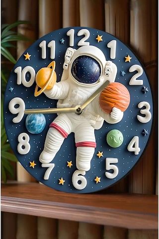 Sessiz Yuvarlak Ahşap Duvar Saati, Kuvars Hareketli 2d Uzay Desen Sdw011 Renkli